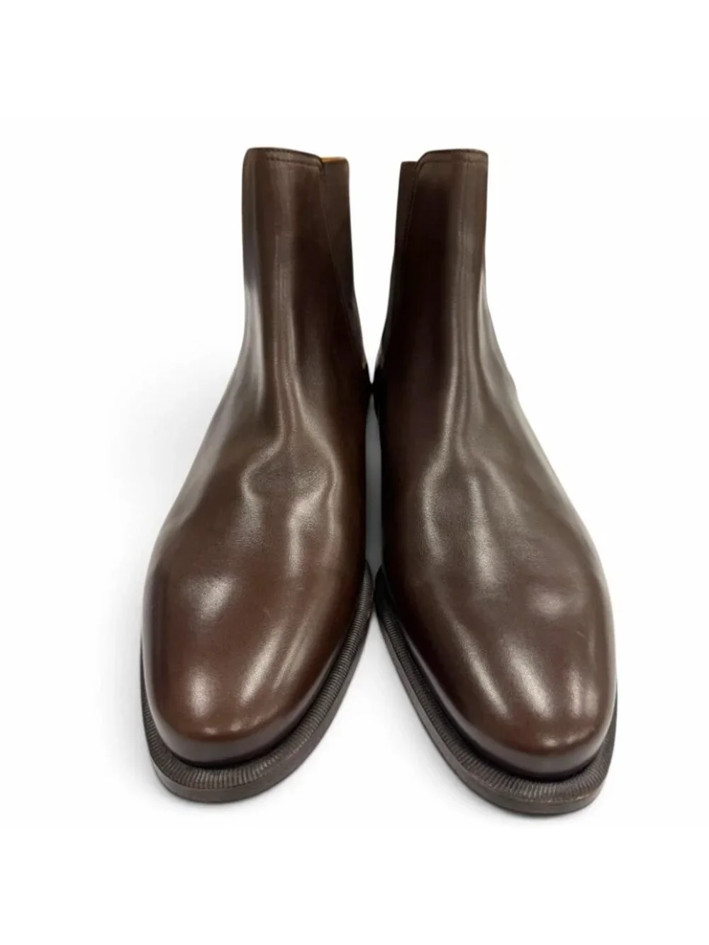 Hermes Leather Side Gore Chelsea Boots Short Dark Brown
